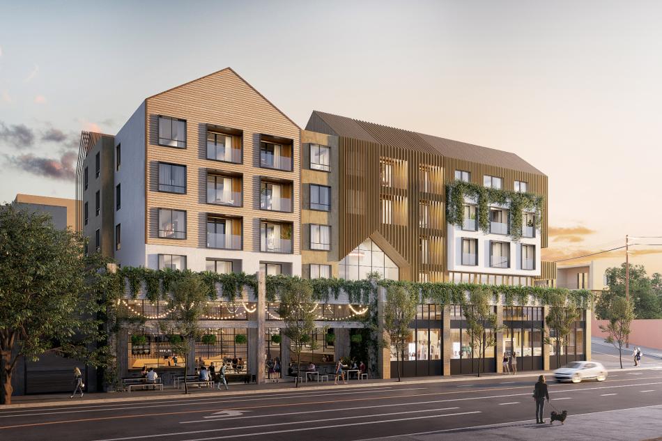 Mixeduse development under construction at 700 N Virgil Avenue